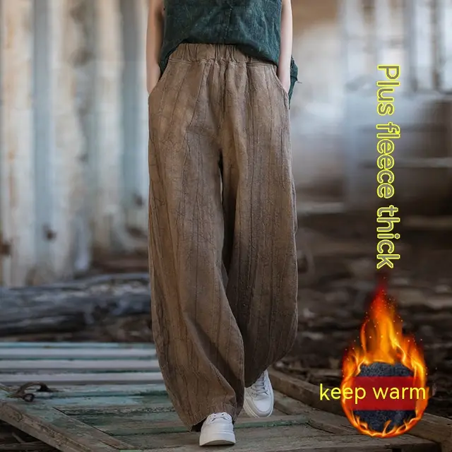 Tie dyed Old Padded Fleece Trousers Winter Cotton And Linen Women's New Tea Brown Thickened - Shop at LoveMi