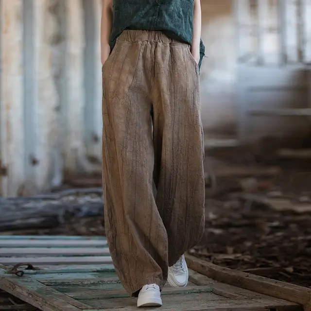 Tie dyed Old Padded Fleece Trousers Winter Cotton And Linen Women's New Tea Brown - Shop at LoveMi