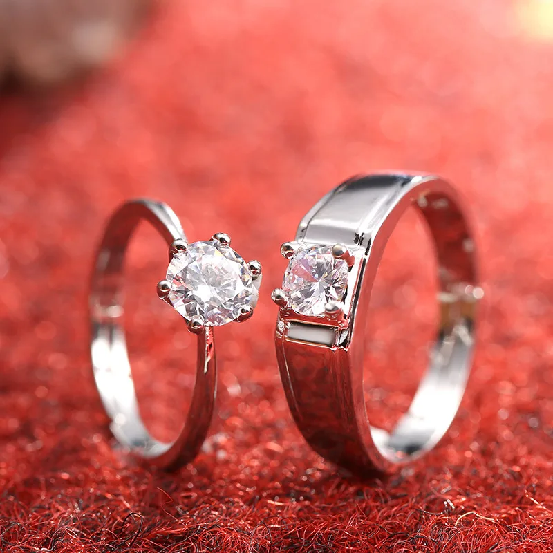 Diamond Ring Simulation Women's Ring Moissanite Couple Couple Rings SATINE Six claw Men'S And Women'S Couple Rings - Shop at LoveMi