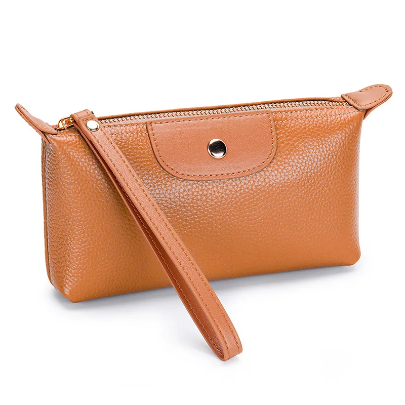 First Layer Women's Leather Handbag Large Capacity Clutch Phone Holder Handbag Khaki - Shop at LoveMi