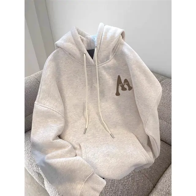 Fleece lined Thickened National Fashion Retro Hooded Sweater For Women White Gray With Velvet - Shop at LoveMi