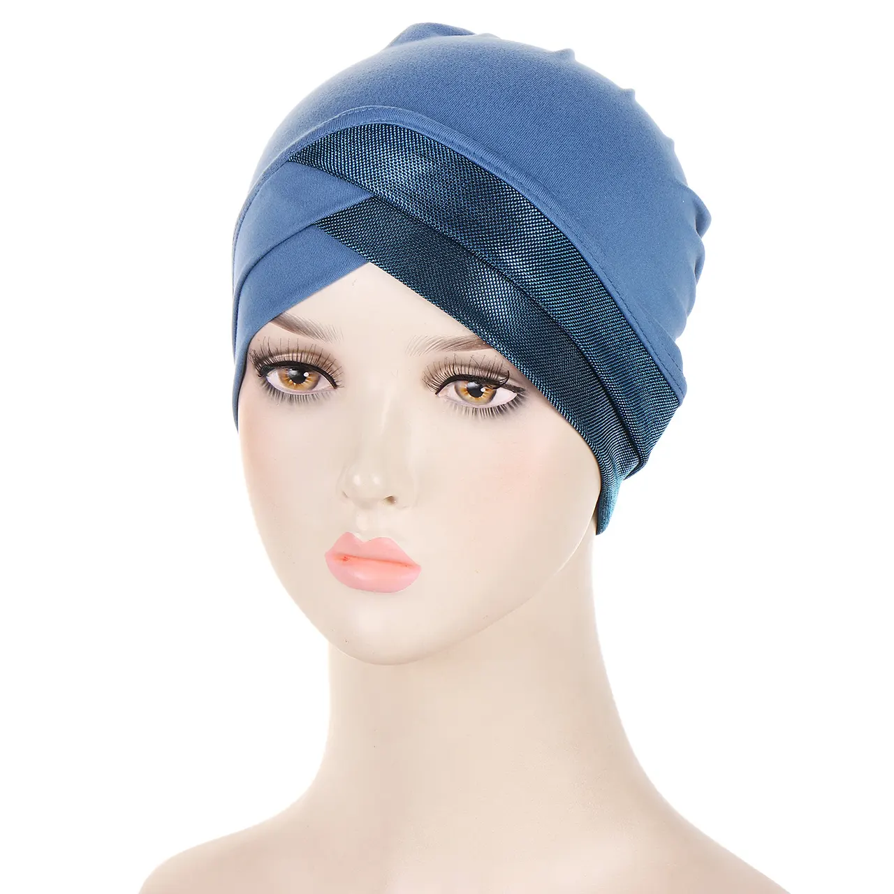 Bright Silk Forehead Cross Women's Indian Hat - Denim Blue