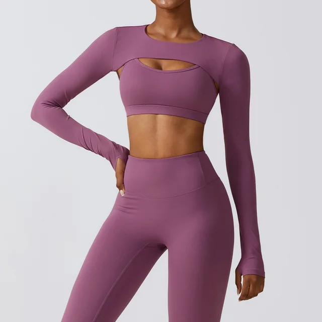 Long Sleeve Shawl Yoga Clothes Nude Feel Workout Clothes Top Running Sports Blouse Prune Purple - Shop at LoveMi
