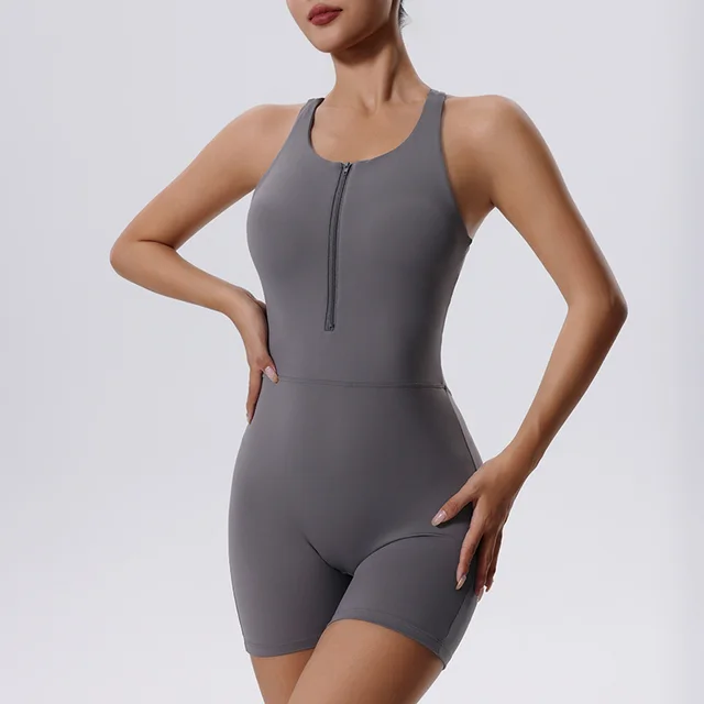 Women's Summer Yoga Zipper Backless Jumpsuit Gray - Shop at LoveMi