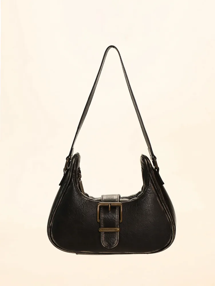 Vintage Vegetable Tanned Brushed Distressed Leather Pin Buckle Shoulder Bag Tan - Shop at LoveMi