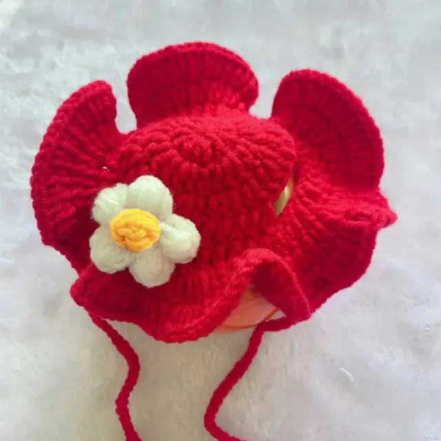 Pet Hood Cat Dog Knitted Hat Prop Headdress Red Flower - Shop at LoveMi