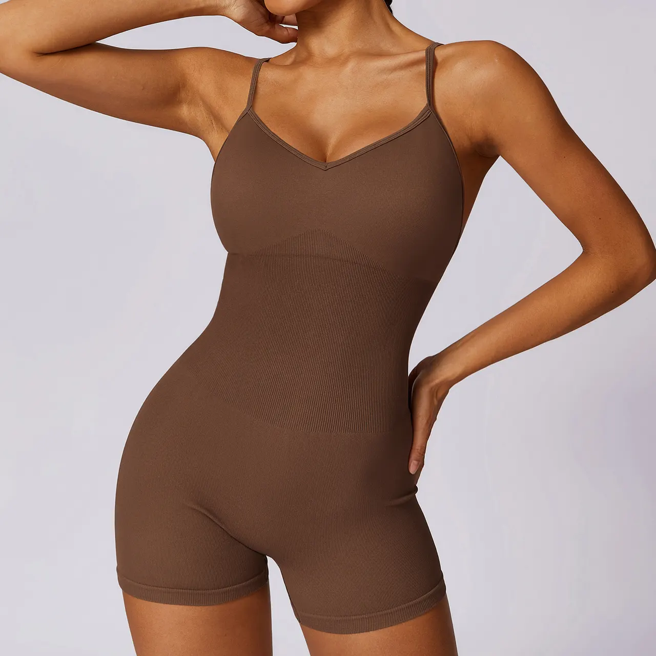 Fitness Seamless Beauty Back Yoga Jumpsuit Sports One-piece - Brown