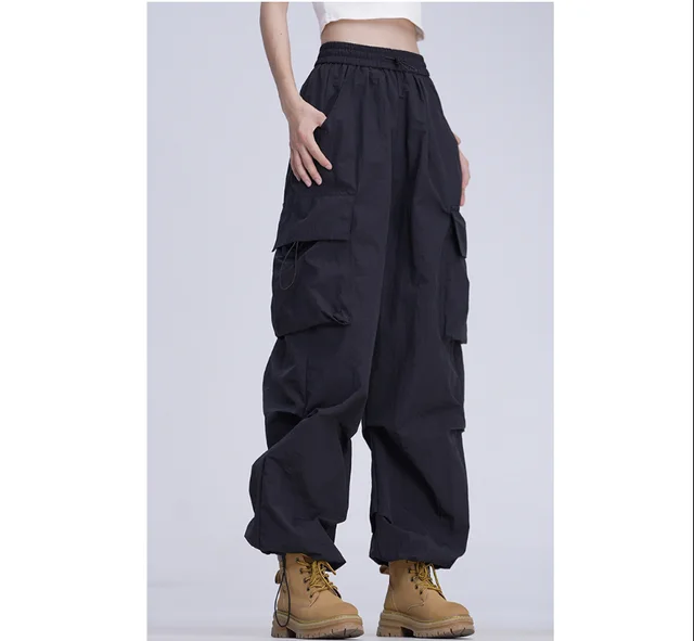 Drawstring Overalls Loose Straight Casual Wide leg Pants Black - Shop at LoveMi
