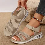 Summer Rhinestone Wedges Sandals Casual Sports Air Cushion Bottom Beach Shoes For Women Roman Sandals - Beige