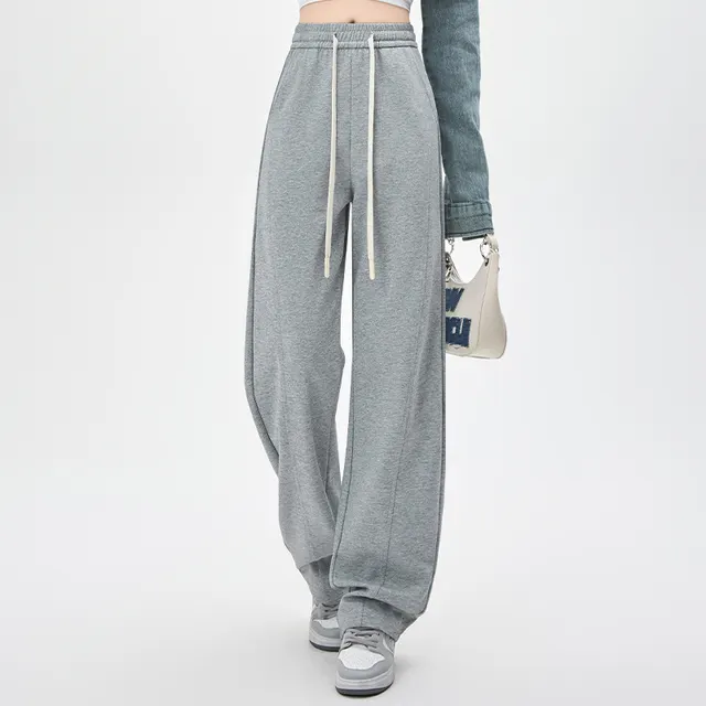 New High Waist Loose Drooping Cotton Casual Slimming And Straight Pants Gray - Shop at LoveMi