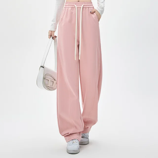 New High Waist Loose Drooping Cotton Casual Slimming And Straight Pants Light Pink - Shop at LoveMi