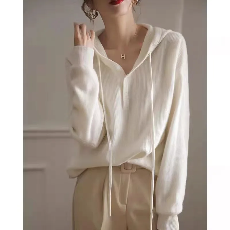 Lazy Classic Style V neck Pure Wool Sweater White - Shop at LoveMi