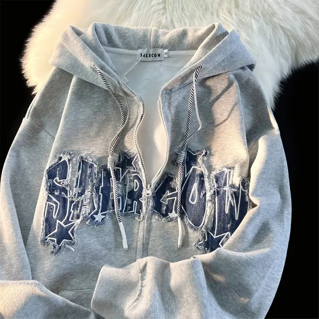 Letter XINGX Cardigan Coat Women's Zipper Sweater Gray - Shop at LoveMi