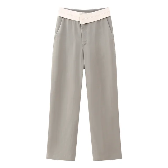 Autumn Contrast Color Waist Casual Pants Gray - Shop at LoveMi