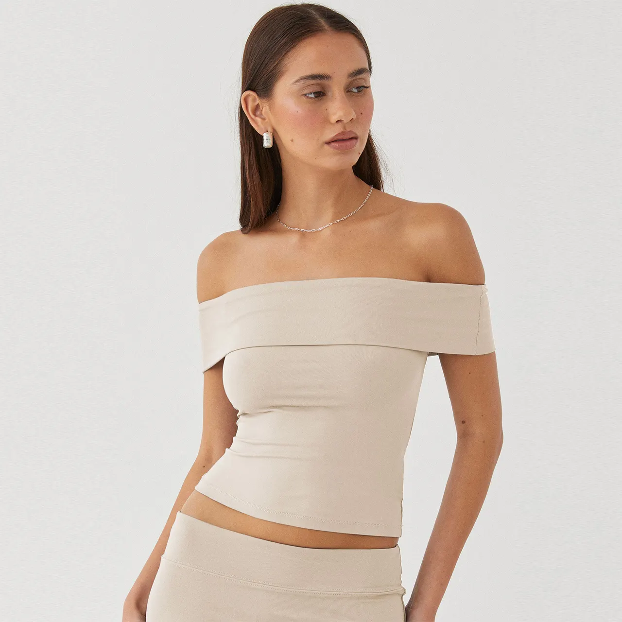 New Tube Top Sexy T-shirt Off-shoulder Pure Desire Style Top For Women - Apricot