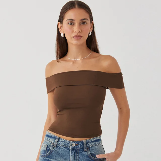 New Tube Top Sexy T shirt Off shoulder Pure Desire Style Top For Women Brown - Shop at LoveMi