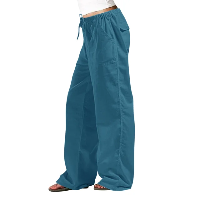 Elastic Waist Pocket Straight leg Trousers Blue - Shop at LoveMi