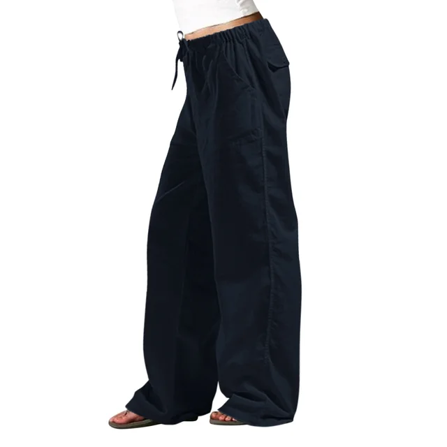 Elastic Waist Pocket Straight leg Trousers Dark Blue - Shop at LoveMi