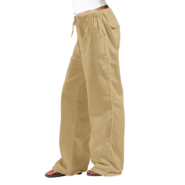 Elastic Waist Pocket Straight leg Trousers Khaki - Shop at LoveMi