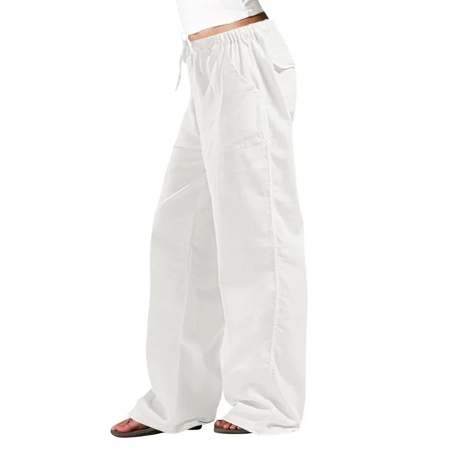 Elastic Waist Pocket Straight leg Trousers White - Shop at LoveMi