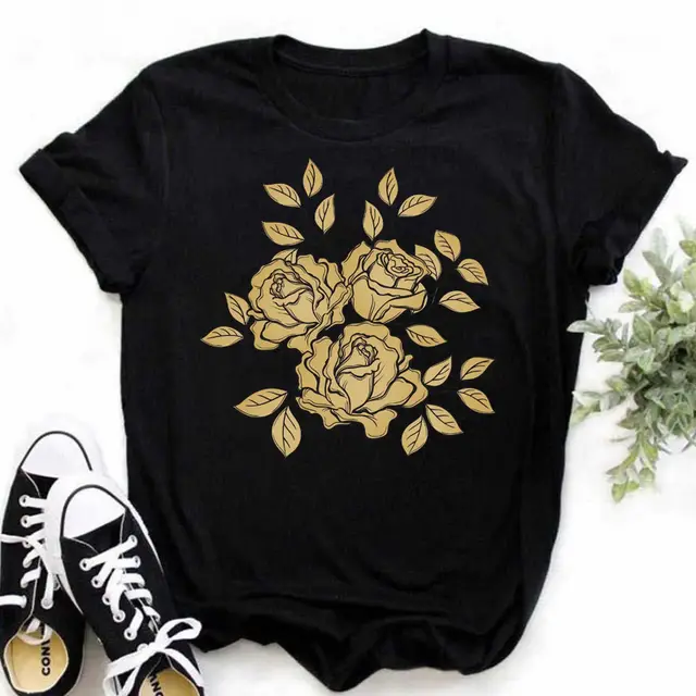 Plant Vintage Print Simple Women's Clothing T shirt 206678 Black - Shop at LoveMi