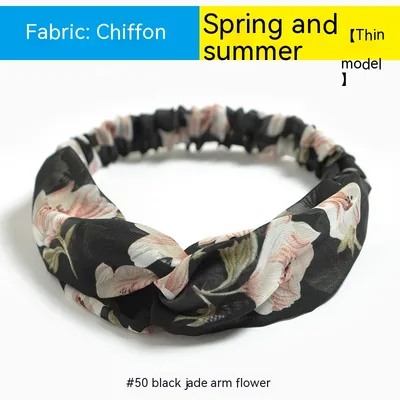 Bohemian Style Elastic Cross Chiffon Headband For Women Black Jade Wearing Flower - Shop at LoveMi