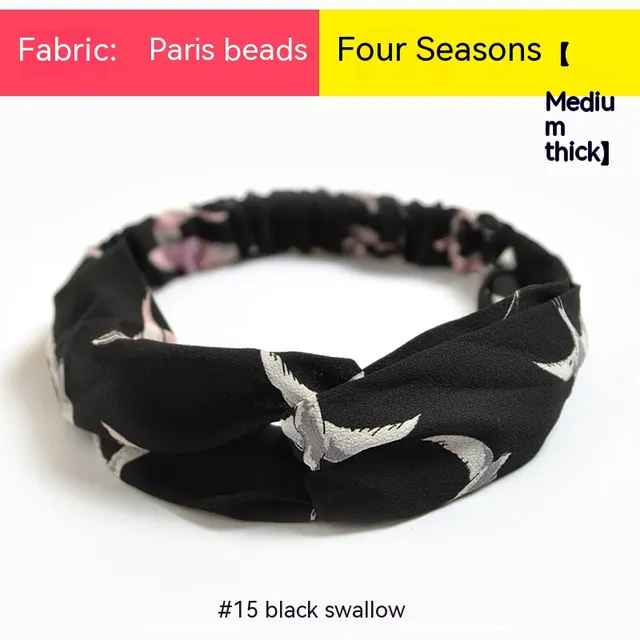 Bohemian Style Elastic Cross Chiffon Headband For Women Black Swallow - Shop at LoveMi