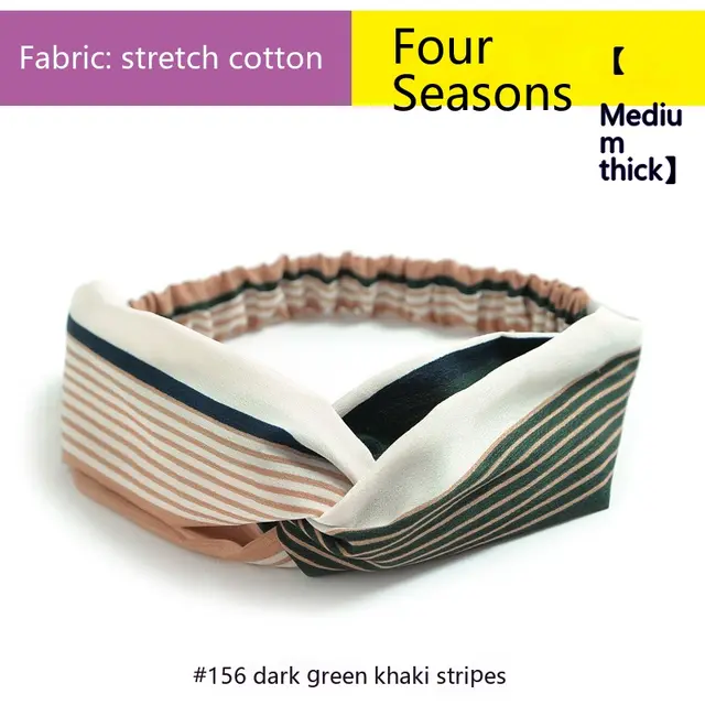 Bohemian Style Elastic Cross Chiffon Headband For Women Dark Green Khaki Stripe - Shop at LoveMi