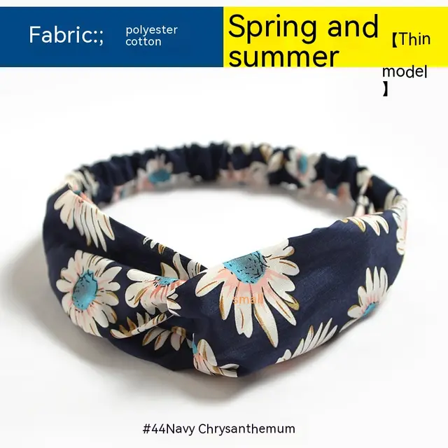 Bohemian Style Elastic Cross Chiffon Headband For Women Navy Blue Daisy - Shop at LoveMi