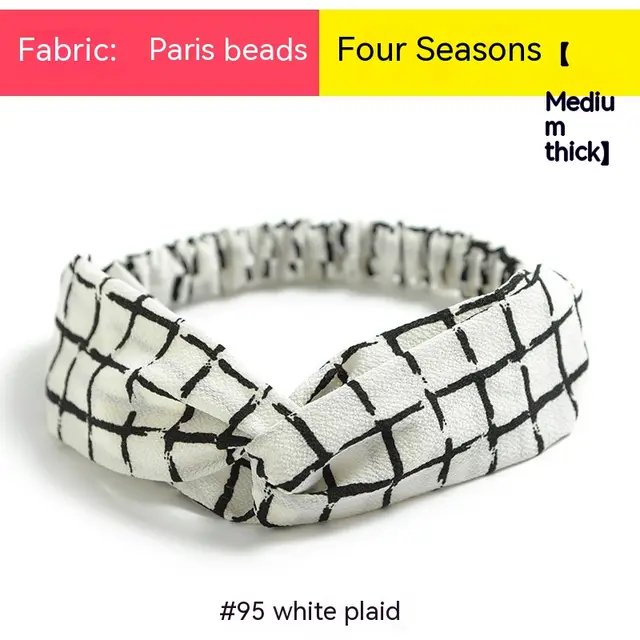 Bohemian Style Elastic Cross Chiffon Headband For Women White Plaid - Shop at LoveMi