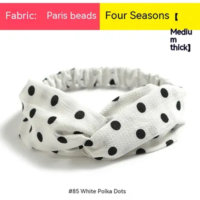 Bohemian Style Elastic Cross Chiffon Headband For Women White Polka Dot - Shop at LoveMi