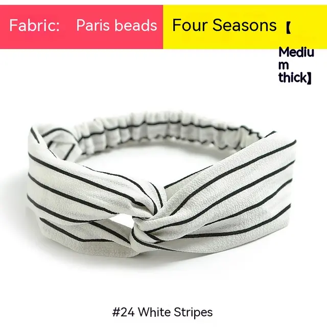 Bohemian Style Elastic Cross Chiffon Headband For Women White Stripes - Shop at LoveMi