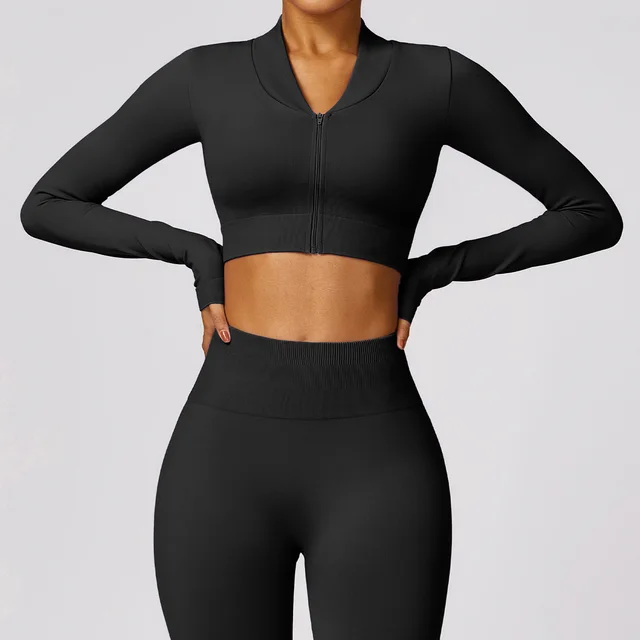 Winter Tight Seamless Long sleeved Yoga Jacket Advanced Black - Shop at LoveMi