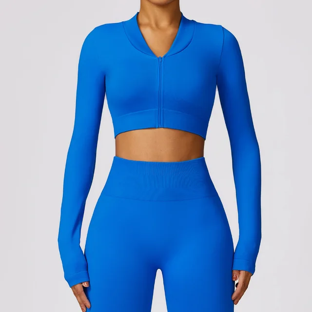 Winter Tight Seamless Long sleeved Yoga Jacket Klein Blue - Shop at LoveMi