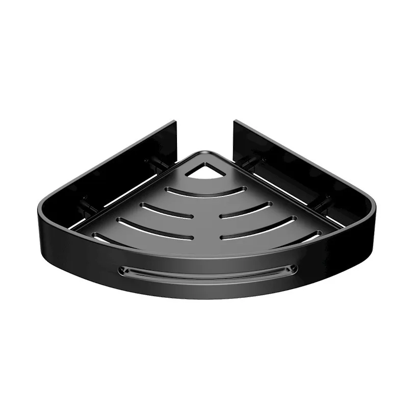 Bathroom Triangle Storage Rack Punch free Stainless Steel Black Tripod Single Layer - Shop at LoveMi
