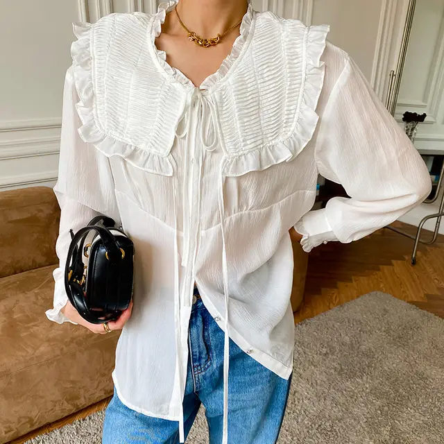 South Korea Tencel Shirt Women's Spring Design French White Shirt White Shirt - Shop at LoveMi