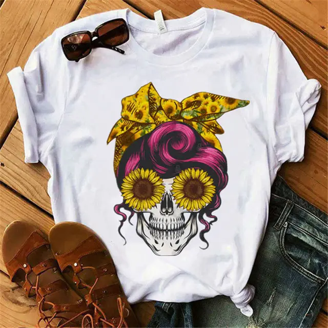 Women's Floral Skull Trendy Base Shirt 14847 - Shop at LoveMi