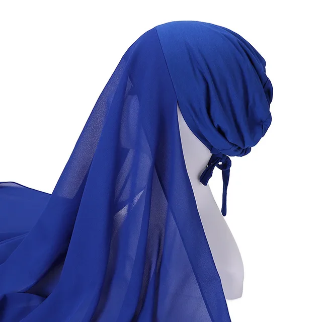Pearl Chiffon With Elastic Bottoming Hood Scarf 11 Sapphire Blue - Shop at LoveMi