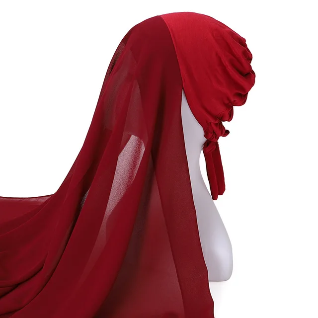 Pearl Chiffon With Elastic Bottoming Hood Scarf 16 Wine Red - Shop at LoveMi