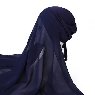 Pearl Chiffon With Elastic Bottoming Hood Scarf Navy - Shop at LoveMi