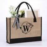 Large Capacity Portable Printing Initial Letter Jute Linen Shopping Bag - Letter W