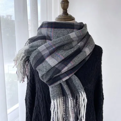 Plaid Scarf Women's Autumn And Winter Scarf Black - Shop at LoveMi