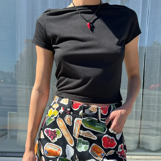European And American Y2g Cotton Short sleeved Women's Round Neck Printing Black - Shop at LoveMi