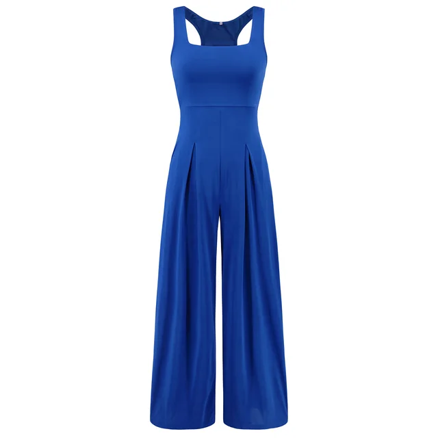Fashion Casual Knitted Sling Wide leg Jumpsuit Blue - Shop at LoveMi