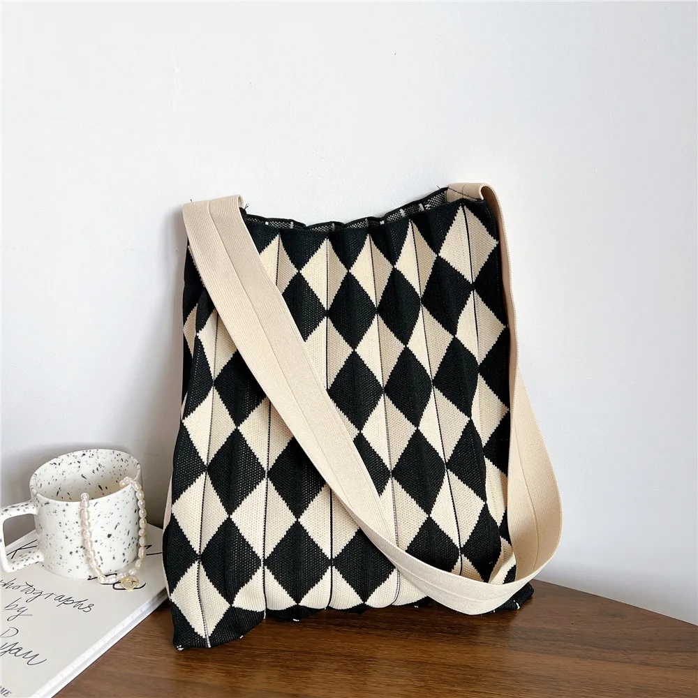 FallWinter Special interest Design Two tone Plaid Foldable Shoulder Bag For Women Black - Shop at LoveMi