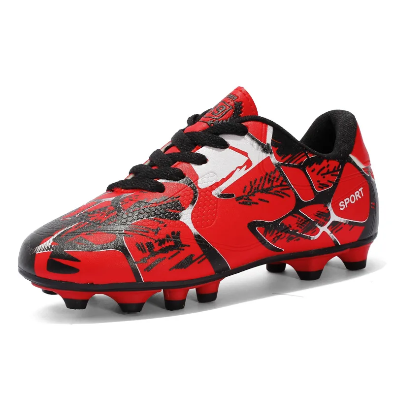 Soccer Shoes Low top Leather Surface Rubber Nail Long Nail Broken Nail Flat Bottom Boys And Girls Teen Sneakers Red - Shop at LoveMi