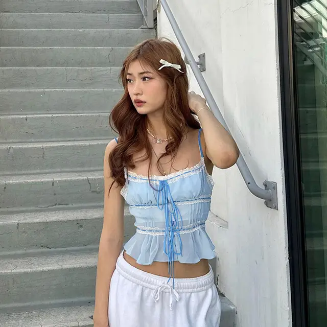 Chiffon Tied Top Women's Spring Blue - Shop at LoveMi