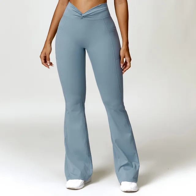 European And American Hip Raise High Waist Yoga Pants Women's Pocket Blue - Shop at LoveMi