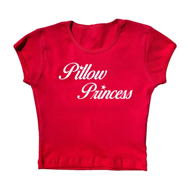 Punk Letter Print Cute Cropped Women's Short Sleeve Red - Shop at LoveMi