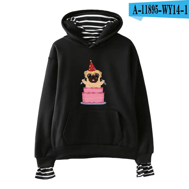 Fake two piece hooded sweater pug A Black - Shop at LoveMi
